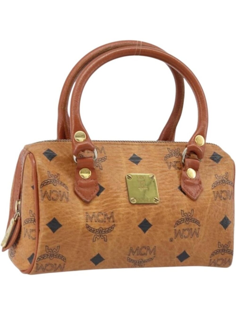 MCM Logogram Vicetos Mini Boston Bag PVC Brown Gold
